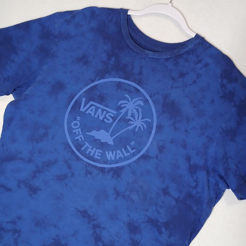 Van Original Off The Wall Mens Tshirt XL Cotton Blue Tie Dye Skater Grunge #1150